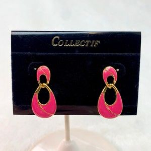 Collectif Vintage Style Retro Drop Earrings Hot Pink Gold-tone